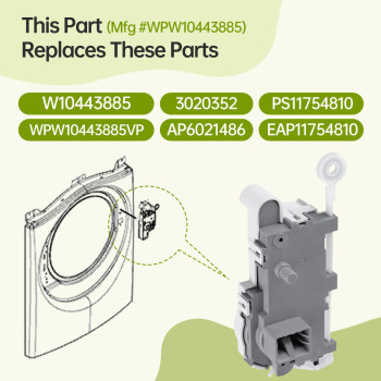 Oem Wpw10443885 Washer Door Lock Latch Compatible With Whirlpool Maytag Amana Crosley Washer Replaces W10443885 Wpw10443885Vp 3