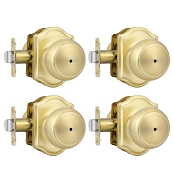 Goldenwarm 4 Pack Brushed Gold Door Knobs Interior Privacy Indoor Door Knobs For Bedroom Bathroom Classic Brass Interior Doo