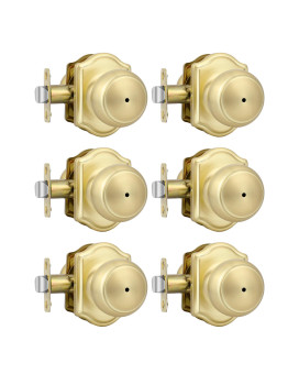 Goldenwarm 6 Pack Brushed Gold Door Knobs Interior Privacy Indoor Door Knobs For Bedroom Bathroom Classic Brass Interior Doo