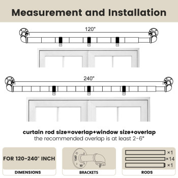 Somins Curtain Rods For Windows 120 To 240 Gold Outdoor Curtain Rod 1 Inch Extra Long Curtain Rods For Patio Adjustable Heavy