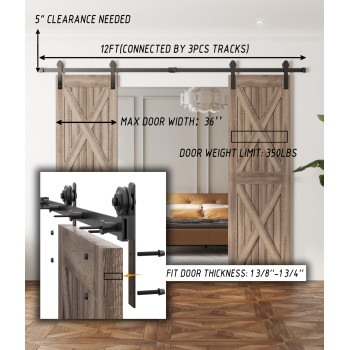 Double Barn Door Hardware Kit 12 Ft Sliding Door Hardware Heavy Duty Double Barn Door Kit Easy To Install Slide Smoothly Qui