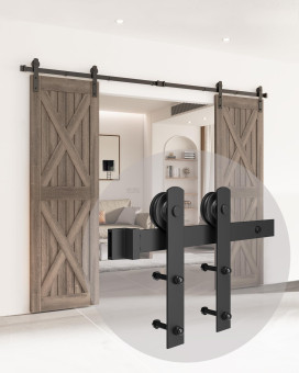 Double Barn Door Hardware Kit 8 Ft Sliding Door Hardware Heavy Duty Double Barn Door Kit Easy To Install Slide Smoothly Quie