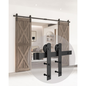 Double Barn Door Hardware Kit 8 Ft Sliding Door Hardware Heavy Duty Double Barn Door Kit Easy To Install Slide Smoothly Quie