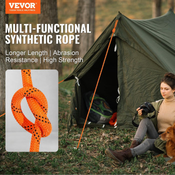 Vevor Double Braided Polyester Rope 12 In X 220 Ft 48 Strands 8000 Lbs Breaking Strength Outdoor Rope Arborist Rigging Rope