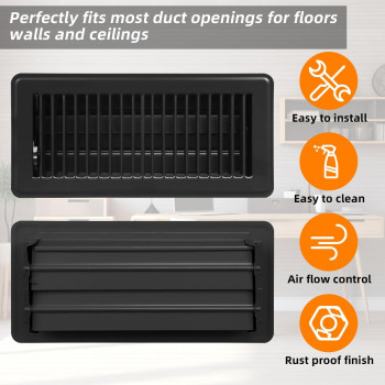 Pluden 6Pcs 4 X 10 Floor Register Heavy Duty Floor Vents Metal Heat Air Vent Covers Rust Proof Finish 4 X 10 Walkable Fl