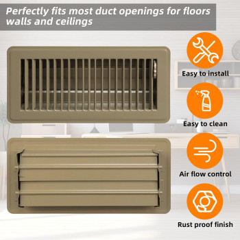 Pluden 6Pcs 4 X 10 Floor Register Heavy Duty Floor Vents Metal Heat Air Vent Covers Rust Proof Finish 4 X 10 Walkable Fl