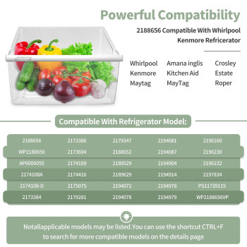 2188656 Fridge Crisper Drawer Upper 2188656 Crisper Bin Compatible With Whirlpool Refrigerator Fridge Drawers Kenmore Refrige