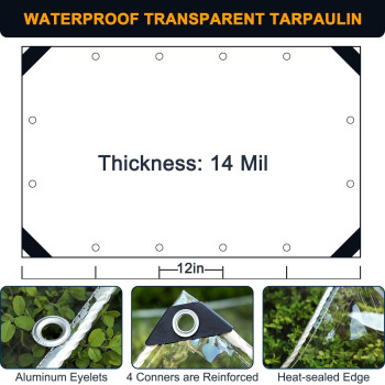 Clear Tarp 6X20Ft Clear Tarps Heavy Duty Water Resistant With Reinforced Edge 14Mil Thickened Transparent Tear Resistant Water R