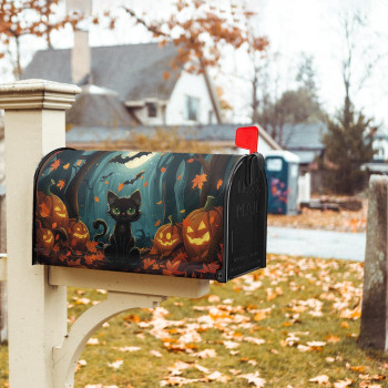 Kcozydecor Black Cat Halloween Pumpkin Mailbox Covers Magnetic Standard Size 18 X 21 Maple Leaf Black Bat Mailbox Wraps