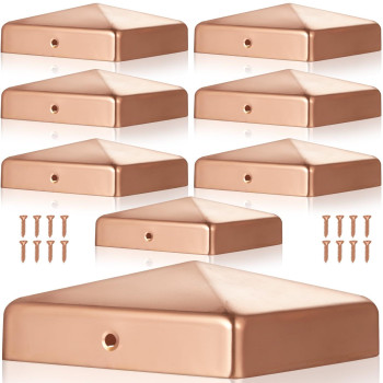 Tandefio 8 Pcs 4X4 Solid Copper Post Cap Fence Post Caps Pyramid Decking Caps With Screw For 4X4 Actual 35X35 Metal Wood C