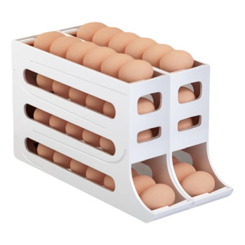 Kkooplay 4 Tiers Egg Holder For Fridge 30 Eggs Storage For Space Automatic Egg Roller For Refrigerator Space Saving Egg Dispens