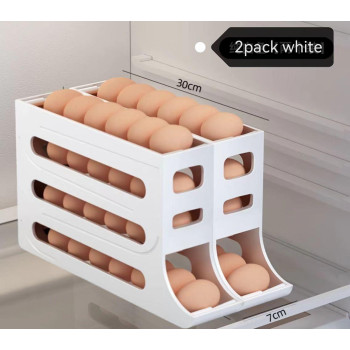 Kkooplay 4 Tiers Egg Holder For Fridge 30 Eggs Storage For Space Automatic Egg Roller For Refrigerator Space Saving Egg Dispens