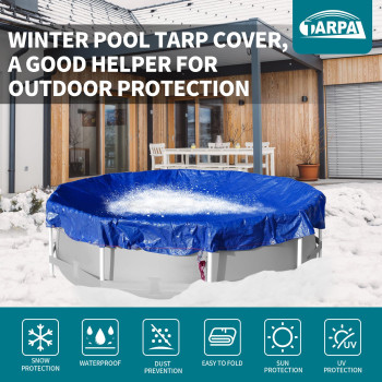 Tarpal 26Ft Round Tarp Waterproof Pool Cover 8Mil Multifunctional Poly Tarps Round Pool Covers For Above Ground Pools Cold Uv