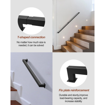 Kwdobuus 8Ft Square Tube Handrail Wall Mount Staircase Handrail Modern Pipe Stair Industrial Stair Rail For Indoor Outdoor Steps