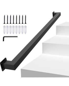 Kwdobuus 2Ft Square Tube Handrail Wall Mount Staircase Handrail Modern Pipe Stair Industrial Stair Rail For Indoor Outdoor Steps