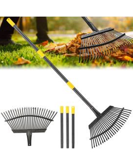 Rake Garden Rake For Leaves Heavy Duty Metal Leaf Rake With 3765 Inch Adjustable Steel Handle 25 Tines 18 Wide Rake Garden