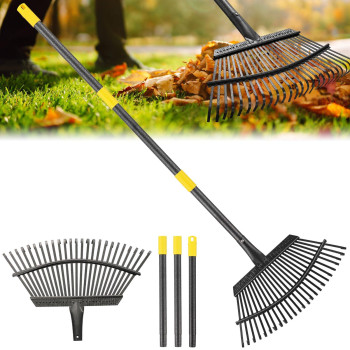 Rake Garden Rake For Leaves Heavy Duty Metal Leaf Rake With 3765 Inch Adjustable Steel Handle 25 Tines 18 Wide Rake Garden