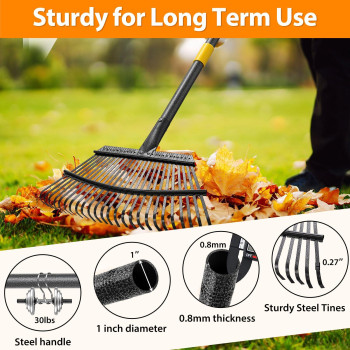 Rake Garden Rake For Leaves Heavy Duty Metal Leaf Rake With 3765 Inch Adjustable Steel Handle 25 Tines 18 Wide Rake Garden