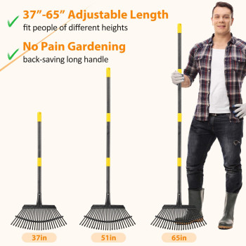 Rake Garden Rake For Leaves Heavy Duty Metal Leaf Rake With 3765 Inch Adjustable Steel Handle 25 Tines 18 Wide Rake Garden