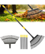 Rake Garden Rake For Leaves Heavy Duty Metal Leaf Rake With 3779 Inch Adjustable Long Steel Handle 25 Tines 18 Wide Yard R