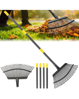 Rake Garden Rake For Leaves Heavy Duty Metal Leaf Rake With 3779 Inch Adjustable Long Steel Handle 25 Tines 18 Wide Yard R