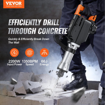 Vevor Demolition Jack Hammer 2200W Jack Hammer Concrete Breaker 1350 Bpm Heavy Duty Electric Jack Hammer 4Pcs Chisels Bit Wit