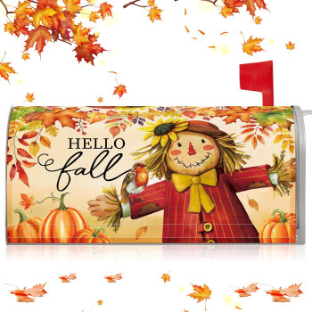 Blosssound Fall Mailbox Cover Magnetic Scarecrow Post Box Cover Decorative Harvest Mailbox Packaging Pumpkin Leaf Magnetic Mailb