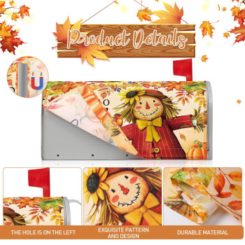 Blosssound Fall Mailbox Cover Magnetic Scarecrow Post Box Cover Decorative Harvest Mailbox Packaging Pumpkin Leaf Magnetic Mailb