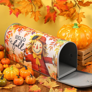 Blosssound Fall Mailbox Cover Magnetic Scarecrow Post Box Cover Decorative Harvest Mailbox Packaging Pumpkin Leaf Magnetic Mailb