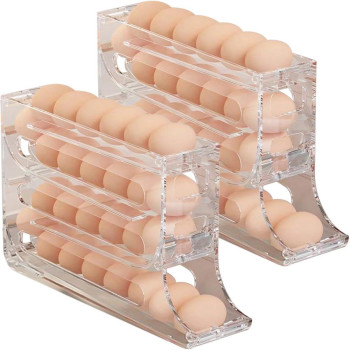 4 Tiers Egg Holder For Fridge 2024 New Automatic Scrolling Egg Rack Holder Spacesaving Egg Dispenser Holder Large Capacity E