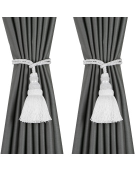 Fenghuangwu 2 Pack Curtain Tie Backs Rope Tassels For Curtains Drape Tiebacks Handmade Outdoor Home And Outdoor Decorative Whit