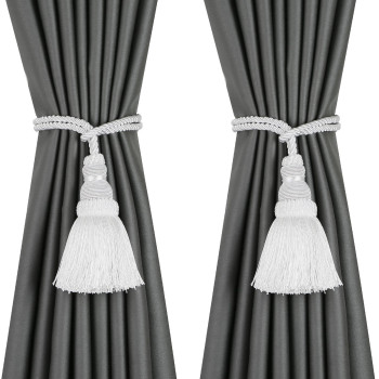 Fenghuangwu 2 Pack Curtain Tie Backs Rope Tassels For Curtains Drape Tiebacks Handmade Outdoor Home And Outdoor Decorative Whit