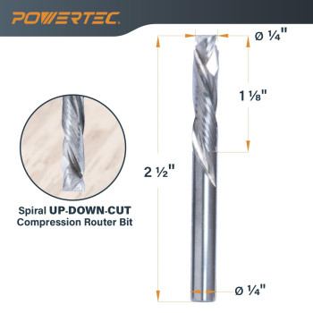 Powertec Updown Cut Compression 14 Spiral Router Bit 14 Shank Carbide Router Bit W1764 Cutting Length 212Long