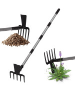 Walensee 2 In 1 Hoe Garden Tool 63 Inch Garden Hoe Cultivator And 5Tines Rake With 3763 Inch Adjustable Long Handle Weeding