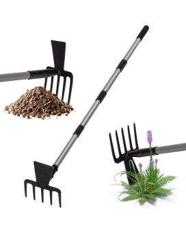 Walensee 2 In 1 Hoe Garden Tool 63 Inch Garden Hoe Cultivator And 5Tines Rake With 3763 Inch Adjustable Long Handle Weeding