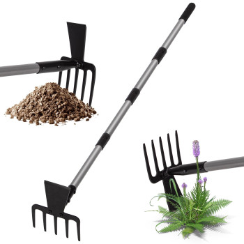 Walensee 2 In 1 Hoe Garden Tool 63 Inch Garden Hoe Cultivator And 5Tines Rake With 3763 Inch Adjustable Long Handle Weeding