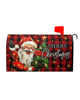 Kcozydecor Merry Christmas Santa Claus Mailbox Covers Magnetic Standard Size 18 X 21 Xmas Tree Red Buffalo Plaid Check M