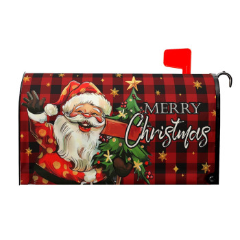 Kcozydecor Merry Christmas Santa Claus Mailbox Covers Magnetic Standard Size 18 X 21 Xmas Tree Red Buffalo Plaid Check M