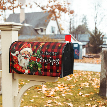 Kcozydecor Merry Christmas Santa Claus Mailbox Covers Magnetic Standard Size 18 X 21 Xmas Tree Red Buffalo Plaid Check M