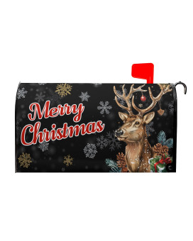 Kcozydecor Merry Christmas Reindeer Mailbox Covers Magnetic Standard Size 18 X 21 Winter Snowflake Black Mailbox Wraps P