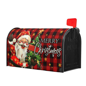 Kcozydecor Merry Christmas Santa Claus Mailbox Covers Magnetic Standard Size 255 X 21 Xmas Tree Red Buffalo Plaid Check