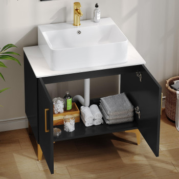 Dwvo 30 Bathroom Vanity With Counter Top Sink Combo Modern Bathroom Storage Vanity Cabinet Set Included Drain Wooden 2 Large