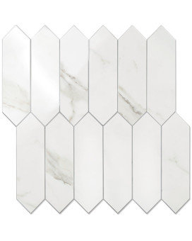 Vamos Tile Glossy White Marble Backsplash Tile Peel And Stick 128 X 128 Inch 10 Sheets Long Hexagon Pvc Self Adhesive Mosaic