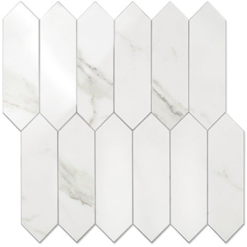 Vamos Tile Glossy White Marble Backsplash Tile Peel And Stick 128 X 128 Inch 10 Sheets Long Hexagon Pvc Self Adhesive Mosaic