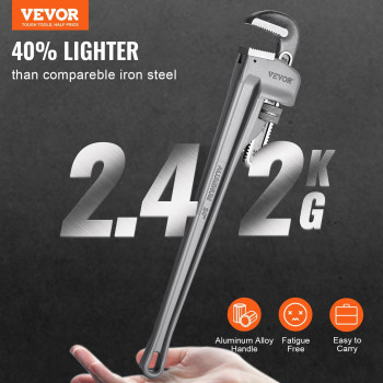 Vevor Pipe Wrench 24 Aluminum Straight Pipe Wrench Adjustable Plumbing Wrench With High Strength Jaw And Ergonomic Handle