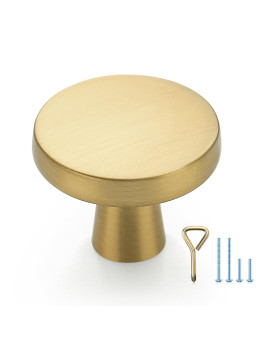 Ravinte 10 Pack 114 Inch Drawer Knobs Dresser Cabinet Hardware Solid Brushed Brass Single Hole Kitchen Cabinet Knobs Drawer Pu