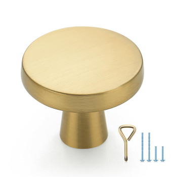 Ravinte 10 Pack 114 Inch Drawer Knobs Dresser Cabinet Hardware Solid Brushed Brass Single Hole Kitchen Cabinet Knobs Drawer Pu