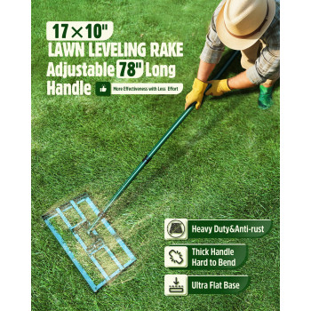 Lawn Leveling Rake Stainless Steel Lawn Leveler With 17 X10 Ground Plate 78 Adjustable Long Handle Heavy Duty Level La