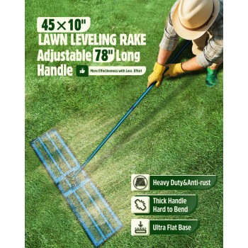 Lawn Leveling Rake Stainless Steel Lawn Leveler With 45 X10 Ground Plate 78 Adjustable Long Handle Heavy Duty Large Le