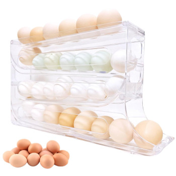 Fqmotongge Egg Holder For Fridge 4Tier Egg Holder And Organizer For Egg Storage And Freshness With Autorolling